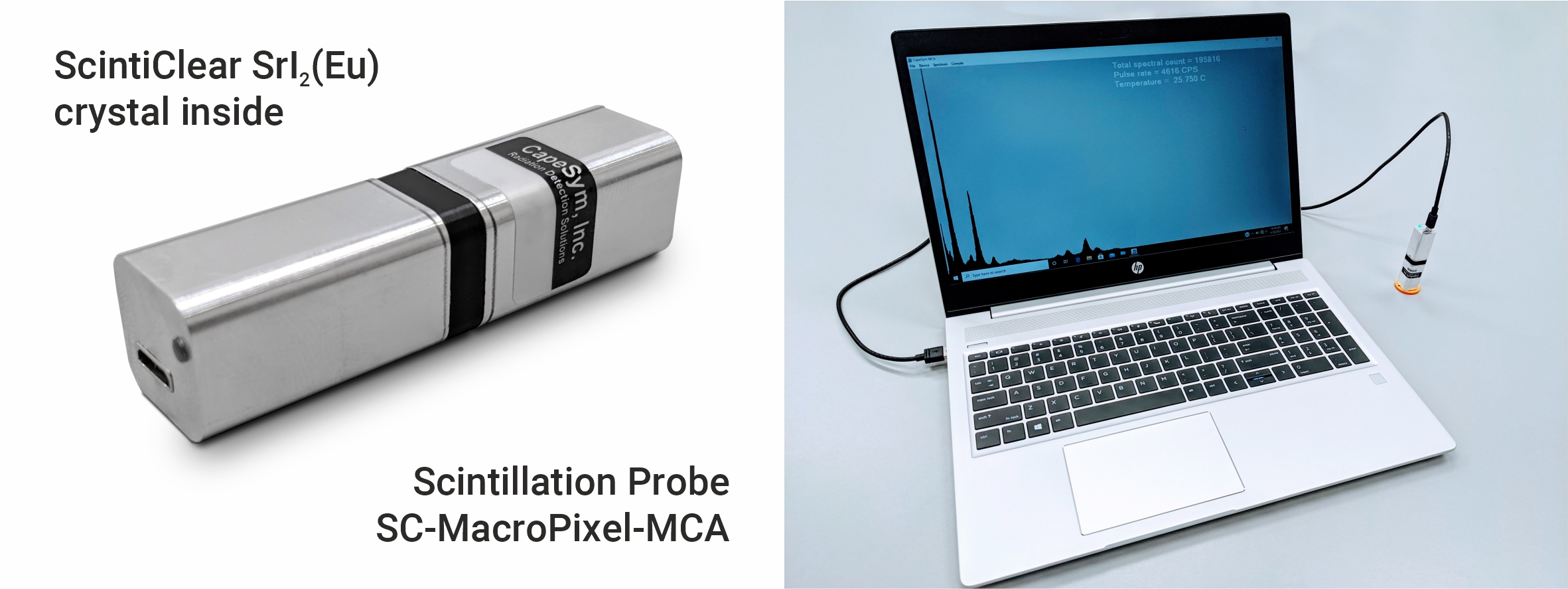 ScintiClear SrI2(Eu) Strontium Iodide MacroPixel MCA Scintillation Radiation Detector with USB readout